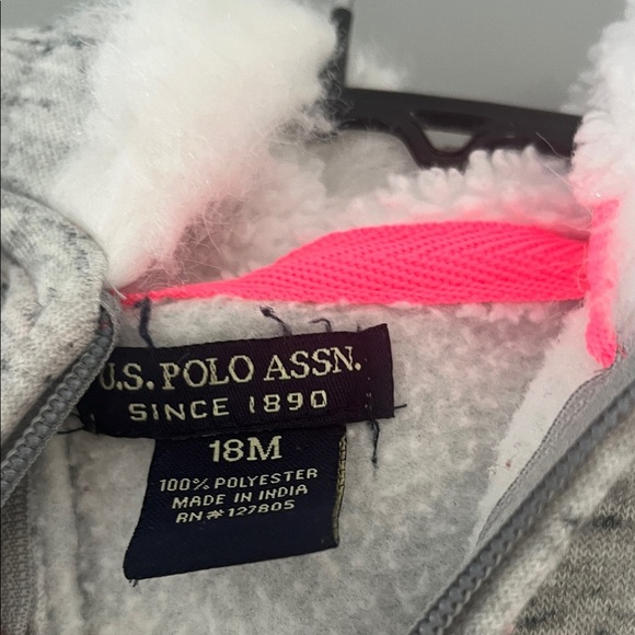 U.S. Polo Assn. Gray Hoodie with Neon Pink Accents Size 18 Months - Picture 2 of 5